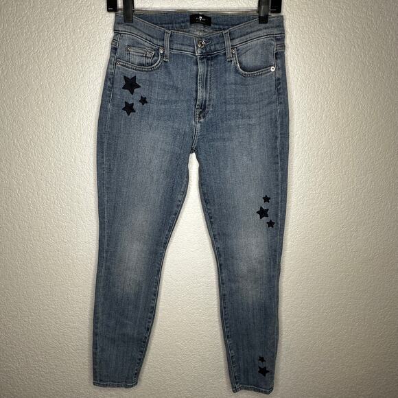 7 For All Mankind The Skinny Ankle Women's Jeans Sz 28 Embroidered Stars - Picture 1 of 15